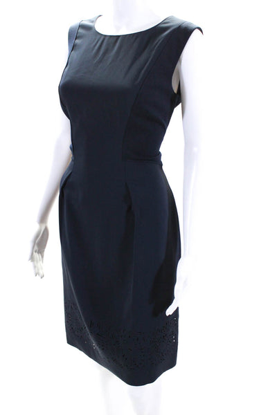 T Tahari Womens Sleeveless Pleated Front Laser Cut Dress Navy Blue Size 6