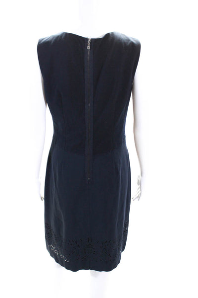 T Tahari Womens Sleeveless Pleated Front Laser Cut Dress Navy Blue Size 6