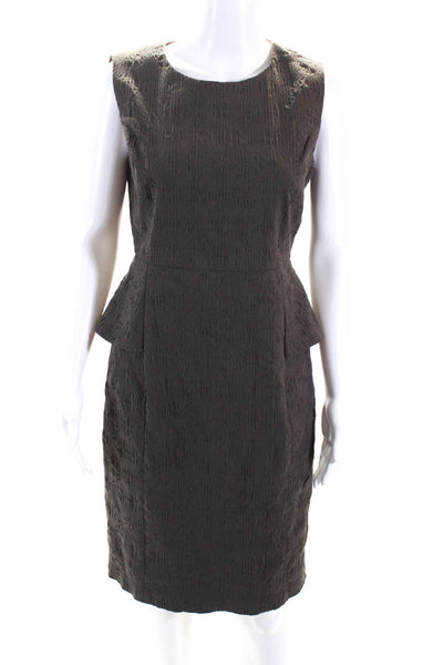 T Tahari Womens Textured Sleeveless Peplum Midi Dress Gray Cotton Size 8