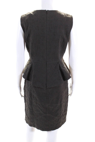 T Tahari Womens Textured Sleeveless Peplum Midi Dress Gray Cotton Size 8