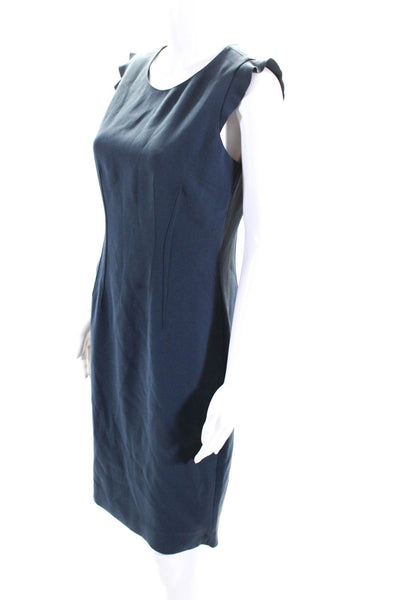 Elie Tahari Womens Ruffled Short Sleeves Midi Sheath Dress Blue Size 4