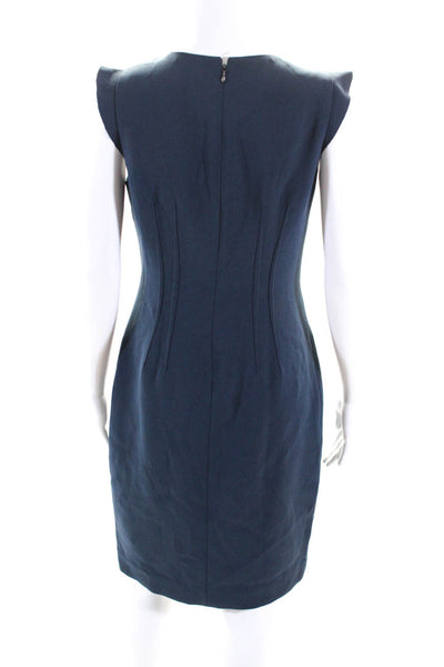 Elie Tahari Womens Ruffled Short Sleeves Midi Sheath Dress Blue Size 4