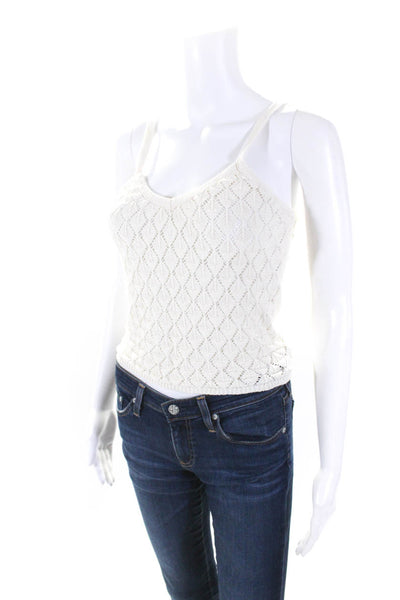 MNG Womens V Neck Pointelle Knit Cami Top Cream Size S