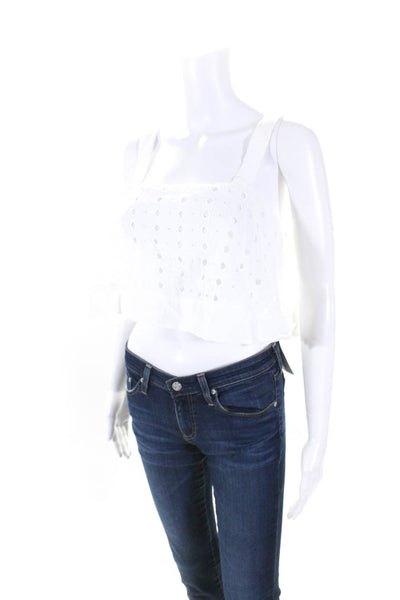 Free People Womens Cotton Eyelet Lace Square Neck Cropped Top White Size S