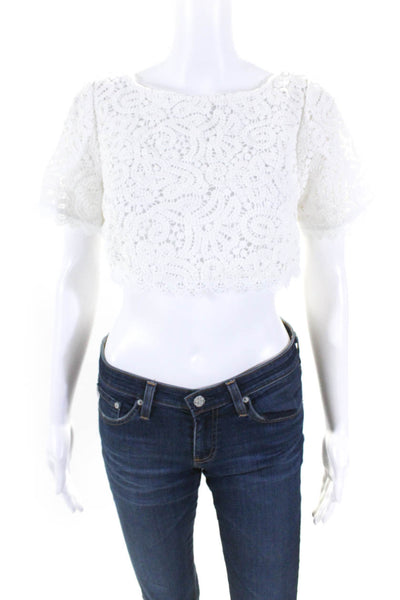 House of Harlow 1960 Womens Cotton Lace Trim Cropped Lace Blouse White Size S