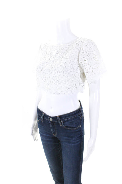 House of Harlow 1960 Womens Cotton Lace Trim Cropped Lace Blouse White Size S