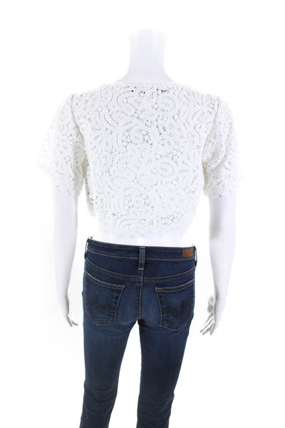 House of Harlow 1960 Womens Cotton Lace Trim Cropped Lace Blouse White Size S