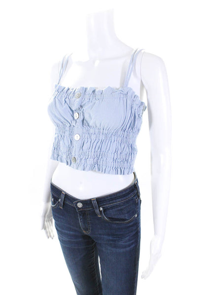 Pookie & Sebastian Womens Cotton Gathered Ruffle Trim Blouse Blue Size S