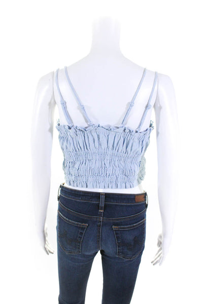 Pookie & Sebastian Womens Cotton Gathered Ruffle Trim Blouse Blue Size S