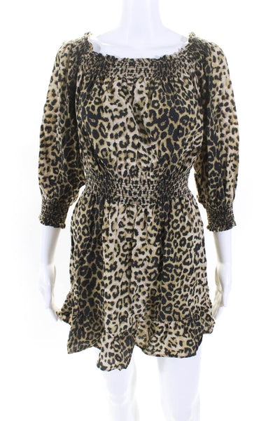 Veronica Beard Womens Long Sleeve Leopard Print  A Line Dress Brown Size M