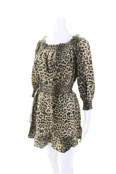 Veronica Beard Womens Long Sleeve Leopard Print  A Line Dress Brown Size M