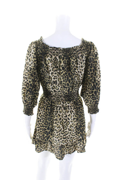 Veronica Beard Womens Long Sleeve Leopard Print  A Line Dress Brown Size M