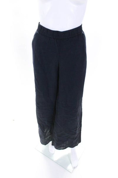 Las Surenas  Womens Cotton Elastic Waist Wide Leg Pants Navy Size M