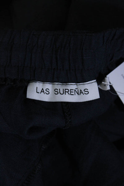 Las Surenas  Womens Cotton Elastic Waist Wide Leg Pants Navy Size M