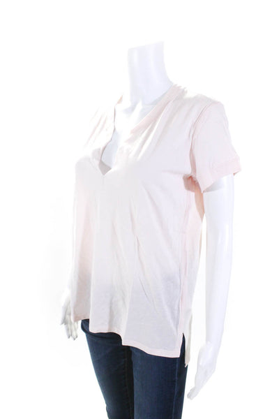 Helmut Lang Womens Light Pink Cotton V-Neck Short Sleeve Basic Tee Top Size L