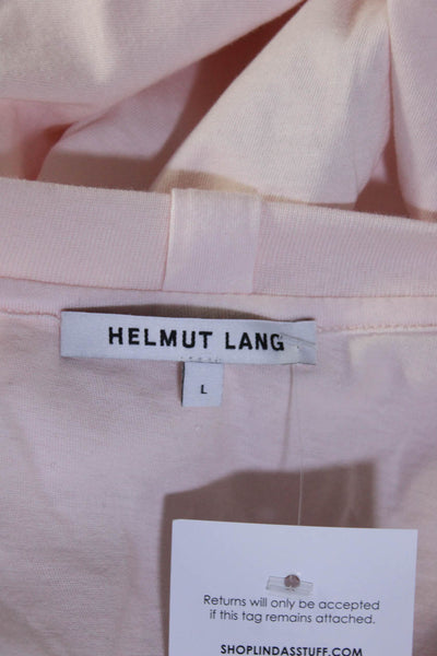 Helmut Lang Womens Light Pink Cotton V-Neck Short Sleeve Basic Tee Top Size L