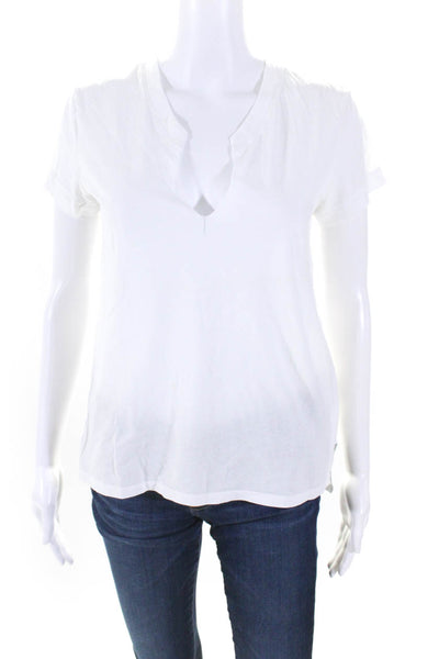 Helmut Lang Womens Solid White Cotton V-Neck Distress Basic Tee Top L