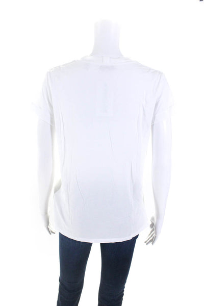 Helmut Lang Womens Solid White Cotton V-Neck Distress Basic Tee Top L