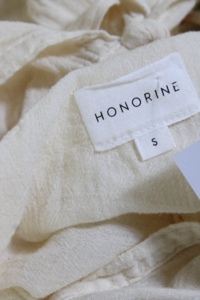 Honorine Womens Cotton Gauze V-Neck Tie Front Sheer A-Line Dress Beige Size S
