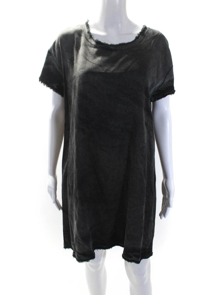 Stateside Womens Chambray Distressed Hem Scoop Neck Shift Dress Black Size S