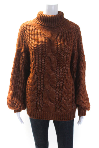 J.O.A. Womens Cable Knit Turtleneck Long Sleeve Sweater Top Brown Size M