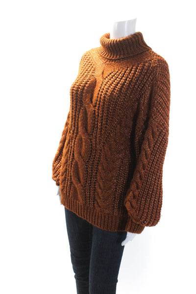 J.O.A. Womens Cable Knit Turtleneck Long Sleeve Sweater Top Brown Size M