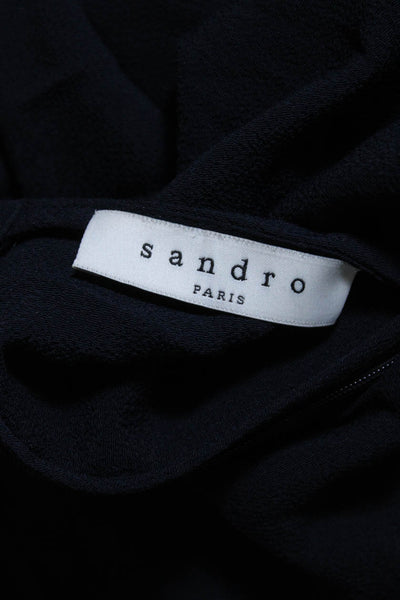 Sandro Womens Long Sleeves Draped Over Lay Detail Blouse Navy Blue Size 3