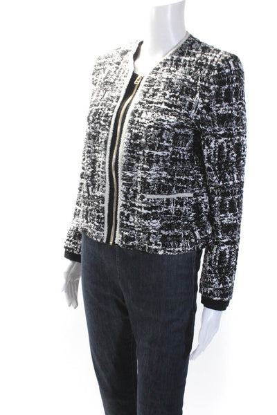 Sandro Womens Textured Full Zipper Jacket Black White Cotton Size EUR 38