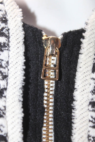 Sandro Womens Textured Full Zipper Jacket Black White Cotton Size EUR 38