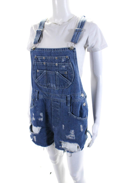 First Of A Kind Womens Cotton Denim Distress Buttoned Overalls Blue Size M