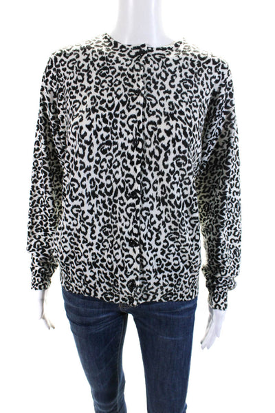 Leslie Fay Womens Vintage Leopard Print Cardigan Sweater White Black Size Medium