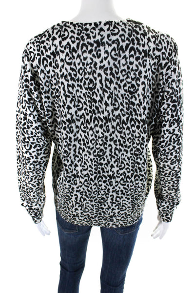 Leslie Fay Womens Vintage Leopard Print Cardigan Sweater White Black Size Medium