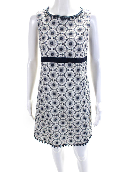 Jade Melody Tam Womens Embroidered Flower Eyelet Sheath Dress White Blue Size 6