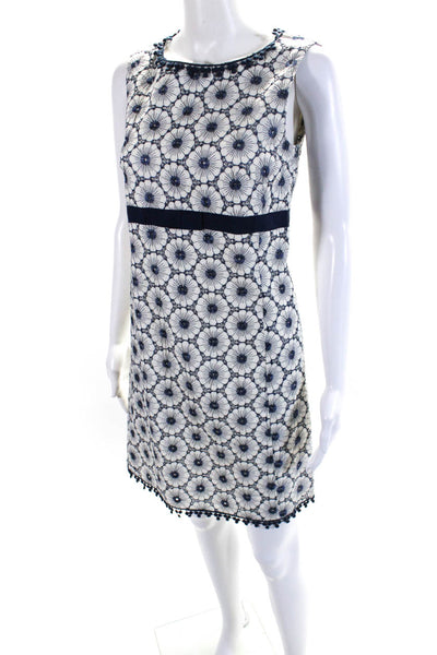 Jade Melody Tam Womens Embroidered Flower Eyelet Sheath Dress White Blue Size 6