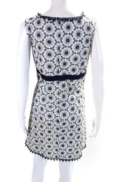 Jade Melody Tam Womens Embroidered Flower Eyelet Sheath Dress White Blue Size 6