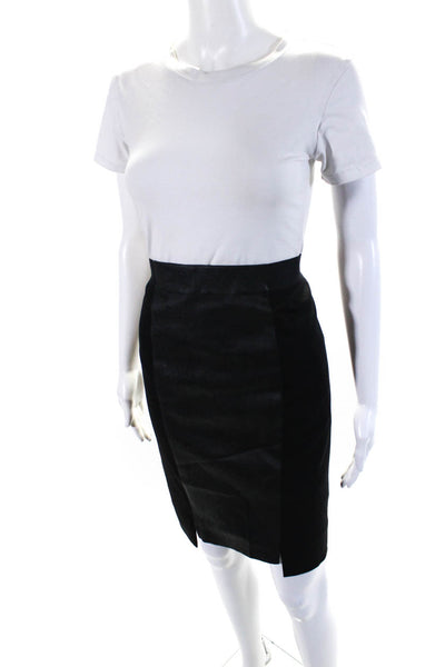 Elie Tahari Womens Leather Striped Patchwork Elastic Straight Skirt Black Size 2