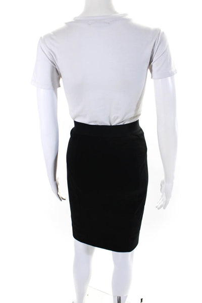 Elie Tahari Womens Leather Striped Patchwork Elastic Straight Skirt Black Size 2