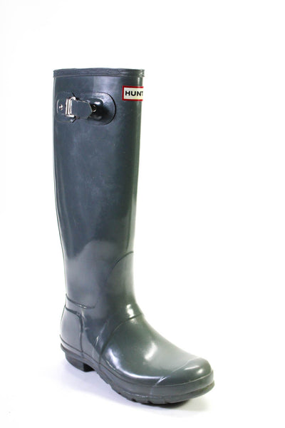 Hunter Womens Round Toe Knee-High Buckled Slip-On Rainboots Green Size 8