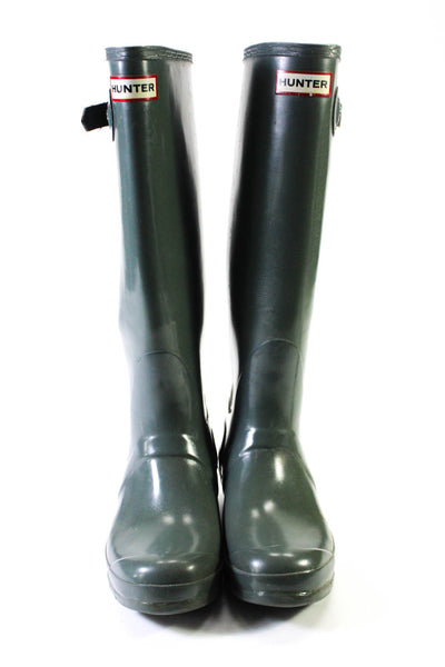 Hunter Womens Round Toe Knee-High Buckled Slip-On Rainboots Green Size 8