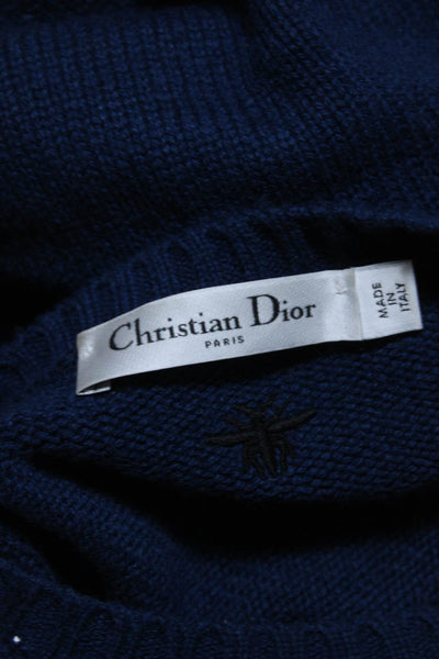 Christian Dior Womens Cashmere Crew Neck Long Sleeves Sweater Navy Blue Size 10