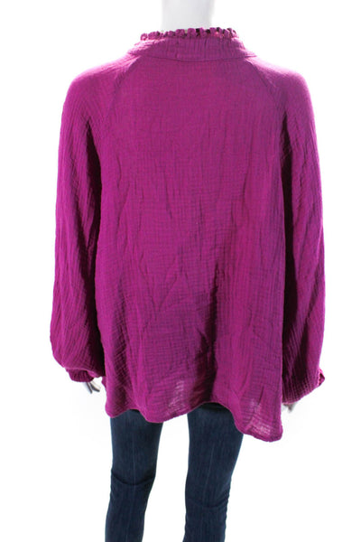 Felicite Womens Cotton Long Sleeve V Neck Ruffle Trim Blouse Pink Size 4