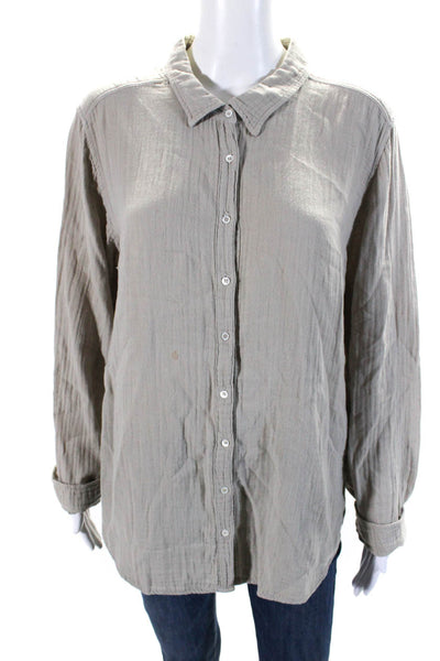 Xirena Womens Cotton Long Sleeve Button Down Shirt Taupe Size L