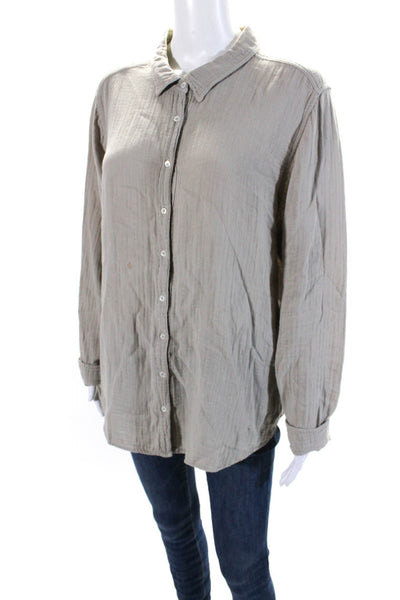 Xirena Womens Cotton Long Sleeve Button Down Shirt Taupe Size L