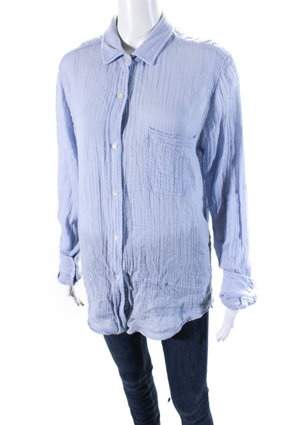 Felicite Womens Cotton Long Sleeve Button Down Shirt Blue Size 4