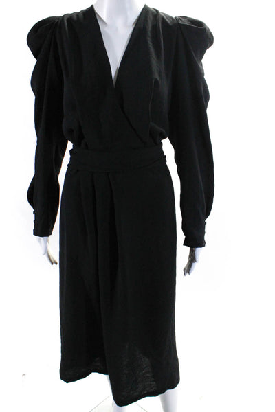 Cotelac Womens Long Sleeve V Neck Gathered Maxi Dress Black Size 3