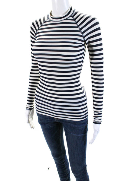 J Crew Womens Mock Neck Long Sleeve Striped Top Blue Size XXS