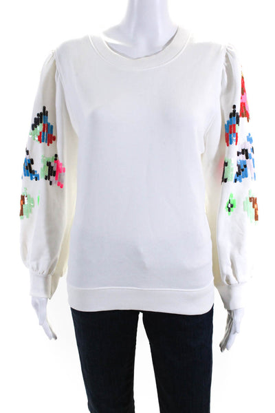 Essentiel Antwerp Womens Cotton Sequined Long Sleeve Sweatshirt White Size 8