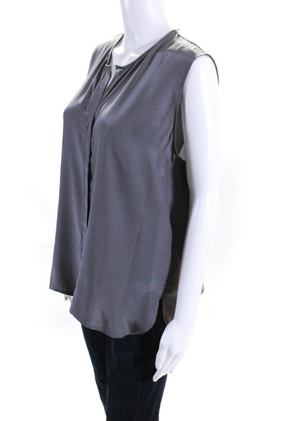 ATM Womens Silk V-Neck Covered Placket Button Sleeveless Blouse Top Gray Size L