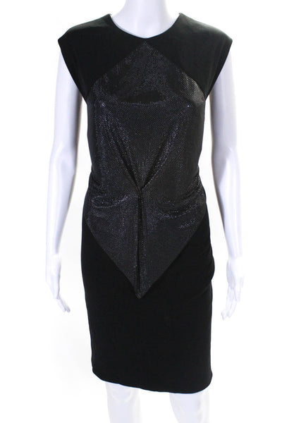 CD Greene Womens Back Zip Sleeveless Metal Mesh Crepe Dress Black Size Medium