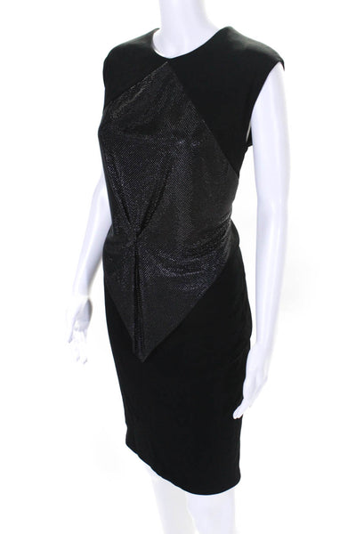 CD Greene Womens Back Zip Sleeveless Metal Mesh Crepe Dress Black Size Medium
